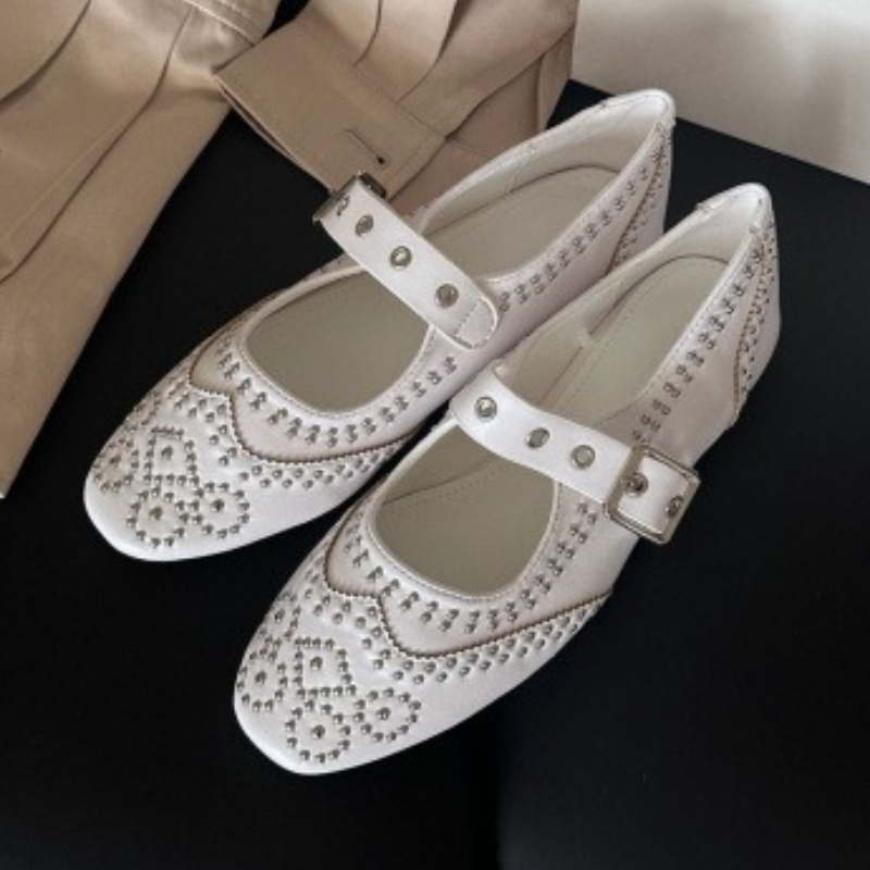 Shoes For Women Flats - Retro Perçin Tokalı Tasarım Babet Kadın