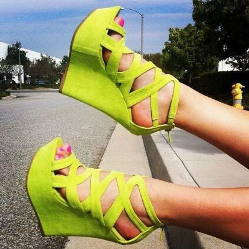 Women'S Shoes Yellow - Parlak Sarı Süet Kesimli Oyuk Platform