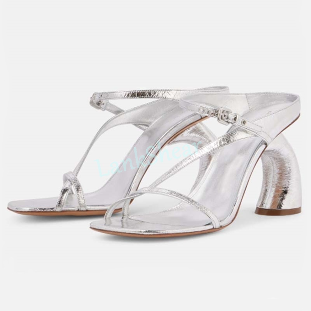 Women'S Shoes Paris - Rugan Garip Yüksek Topuklu Sandalet Kare