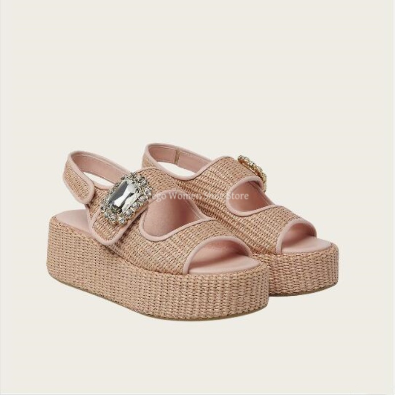 Women'S Shoes Hands Free - Kenevir Dokuma Kalın Tabanlı Kadın Sandalet