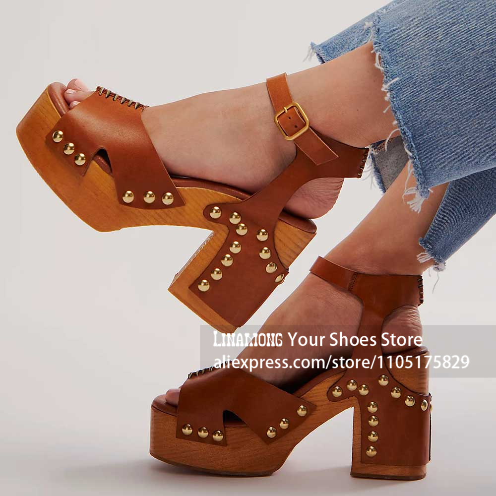 Women'S Shoes Clogs - Kalın Topuklu Platform Terlik Sandaletler Çivili