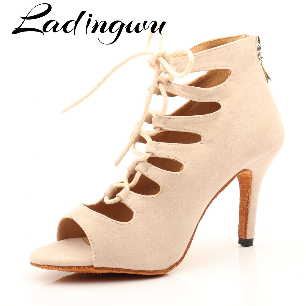 Women'S Shoes Z - Ladingwu bej süet yüksek top dans