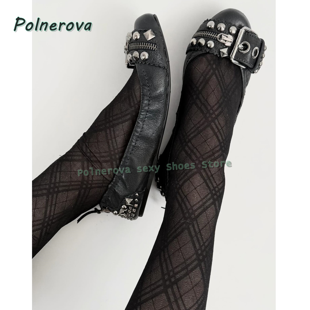 Women'S Shoes Round Toe - Perçinli Tokalı Mary Jane Ayakkabılar Sivri