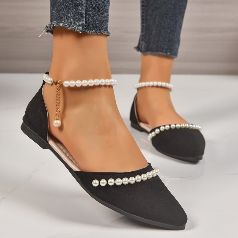 Shoes For Women Flats - İnci Detaylı Sivri Burunlu Babetler Süet