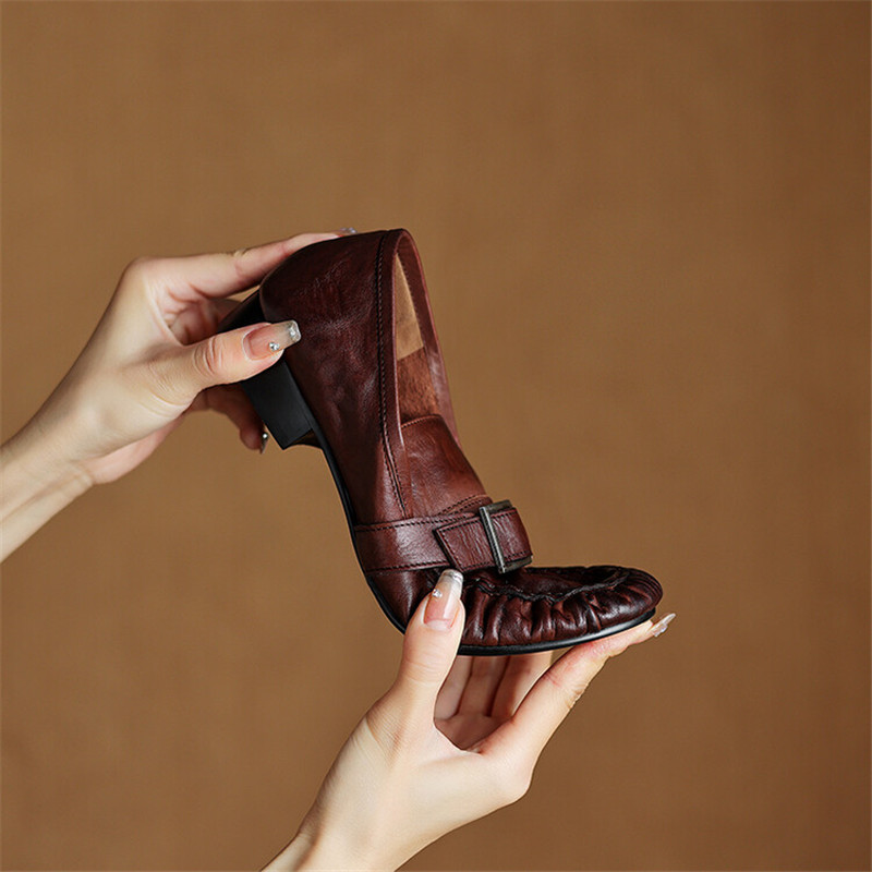 Yeni sonbahar hakiki deri kadı - Women'S Shoes Round Toe incelemesi ve fiyatı
